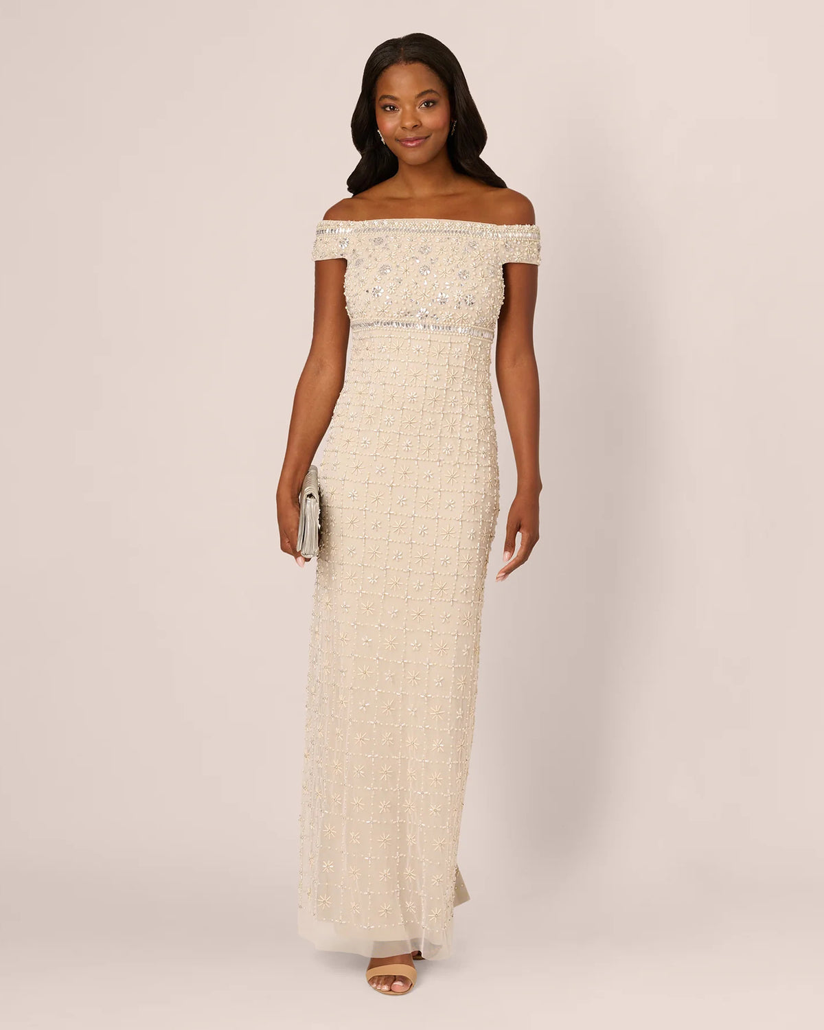 off-shoulder sheath maxi mother of the bride dress - image 1
