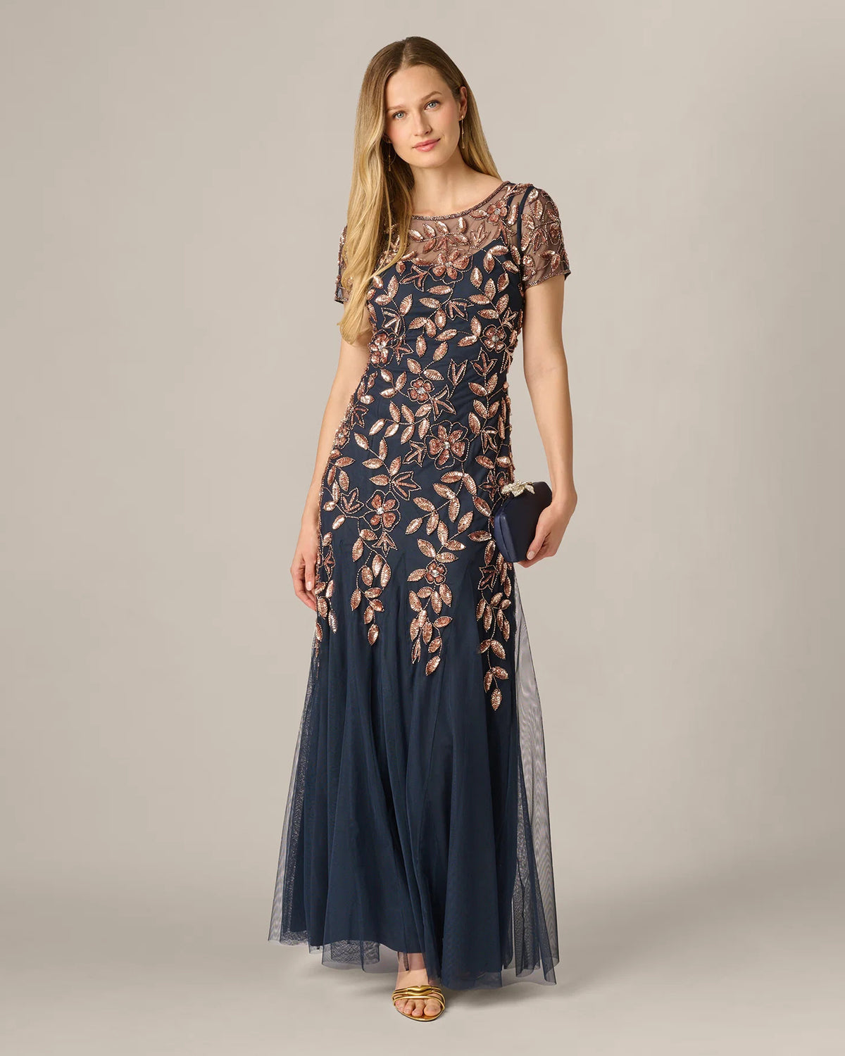 short-sleeve a-line maxi mother of the bride dress - image 1