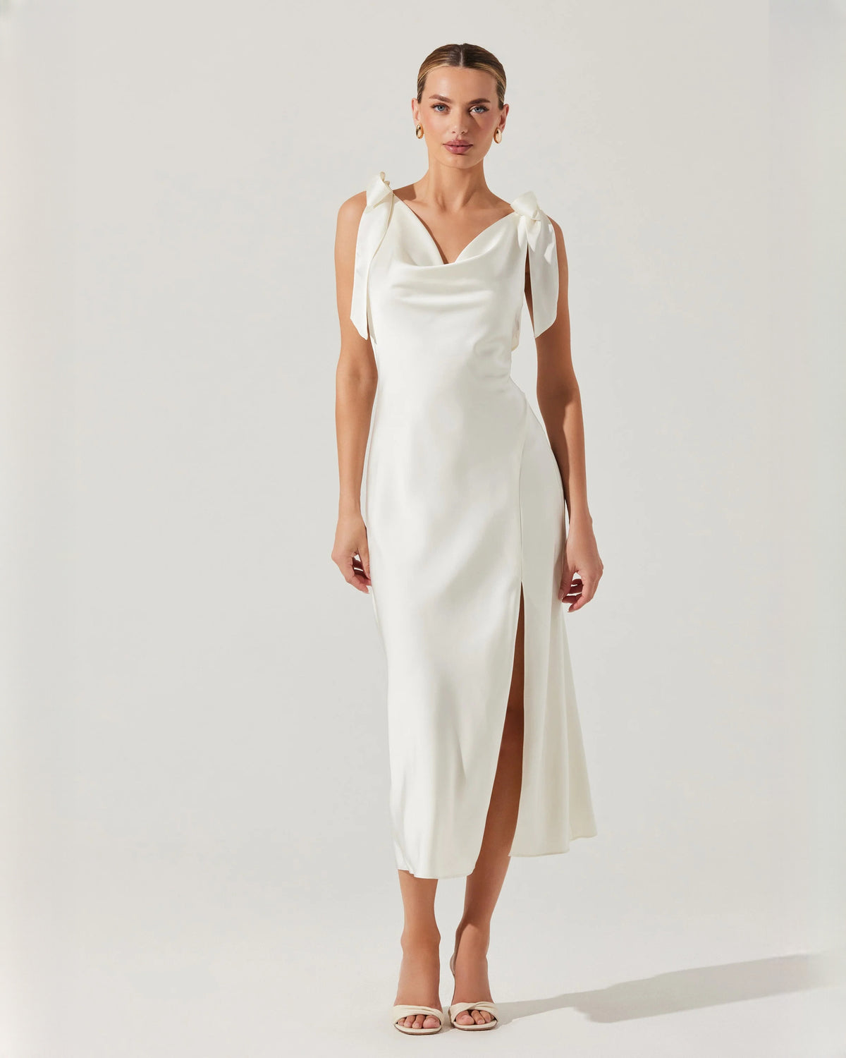 sleeveless satin a-line maxi bridesmaid dress - image 1