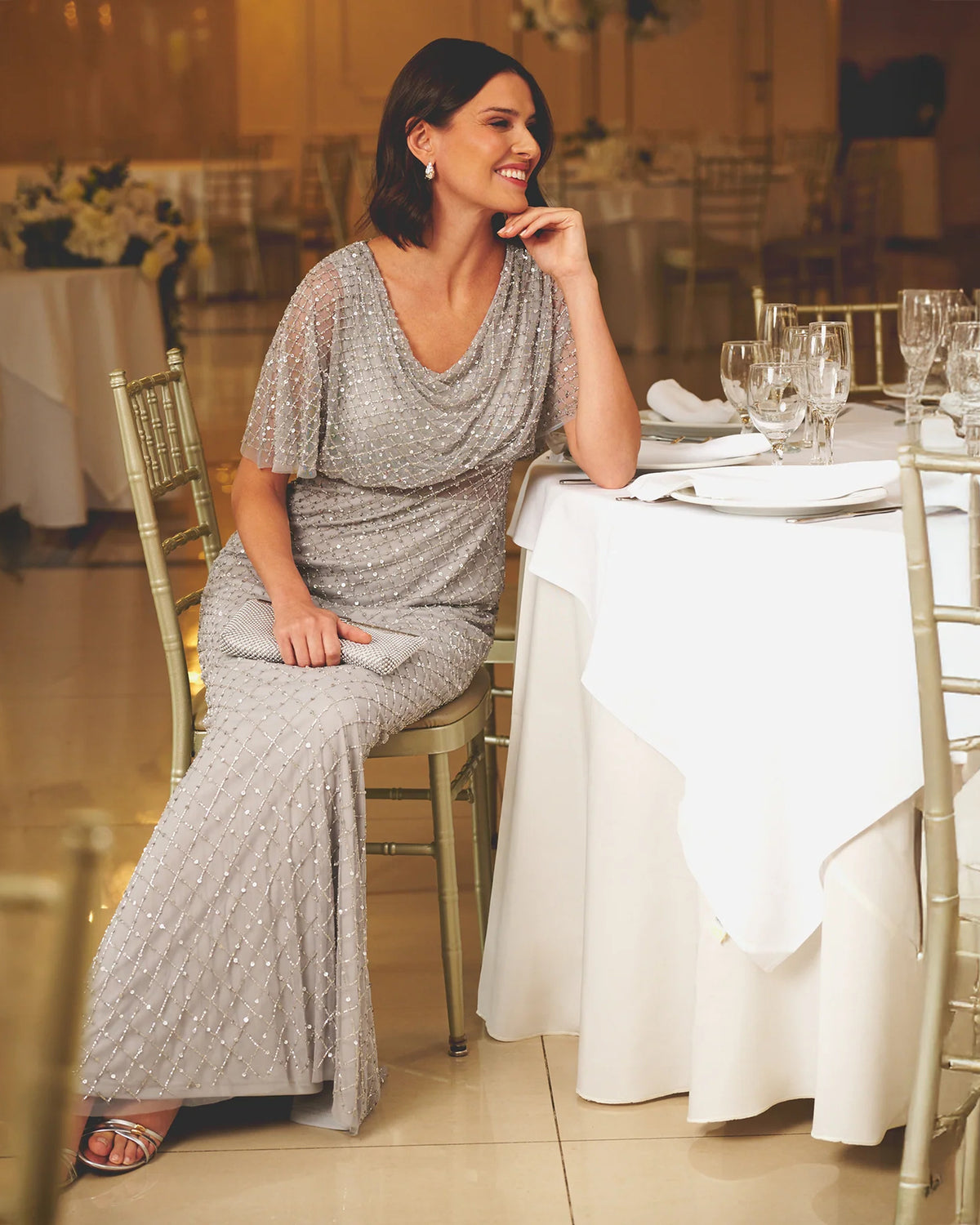 cowl neck a-line maxi mother of the bride dress - image 1