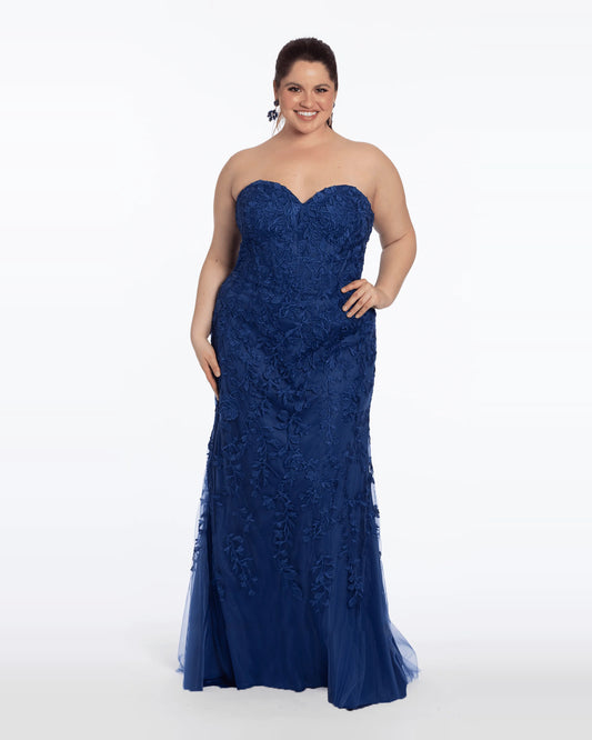 strapless column maxi prom dress - image 1