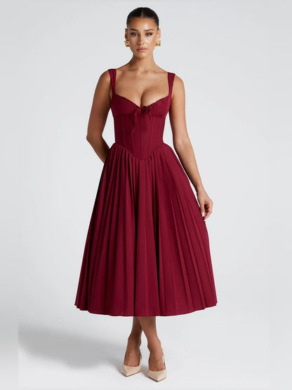 Berry midi formal dress, full-length front view