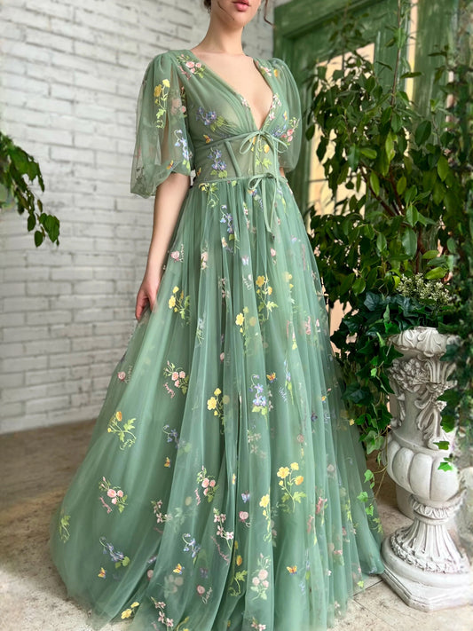 Mint Green floor-length prom dress, front view showing the a-line silhouette