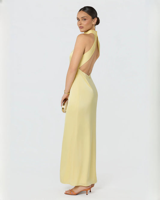 halter neck satin a-line maxi bridesmaid dress - image 1