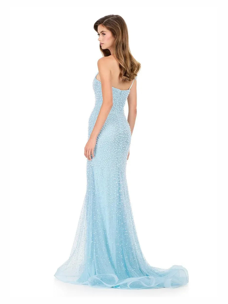 Lemon floor-length prom dress, front view showing the mermaid silhouette
