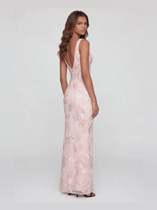Blush Pink floor-length prom dress, front view showing the mermaid silhouette