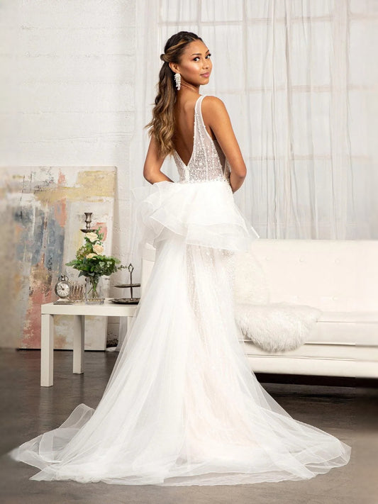 Ivory floor-length wedding dress, front view showing the mermaid silhouette