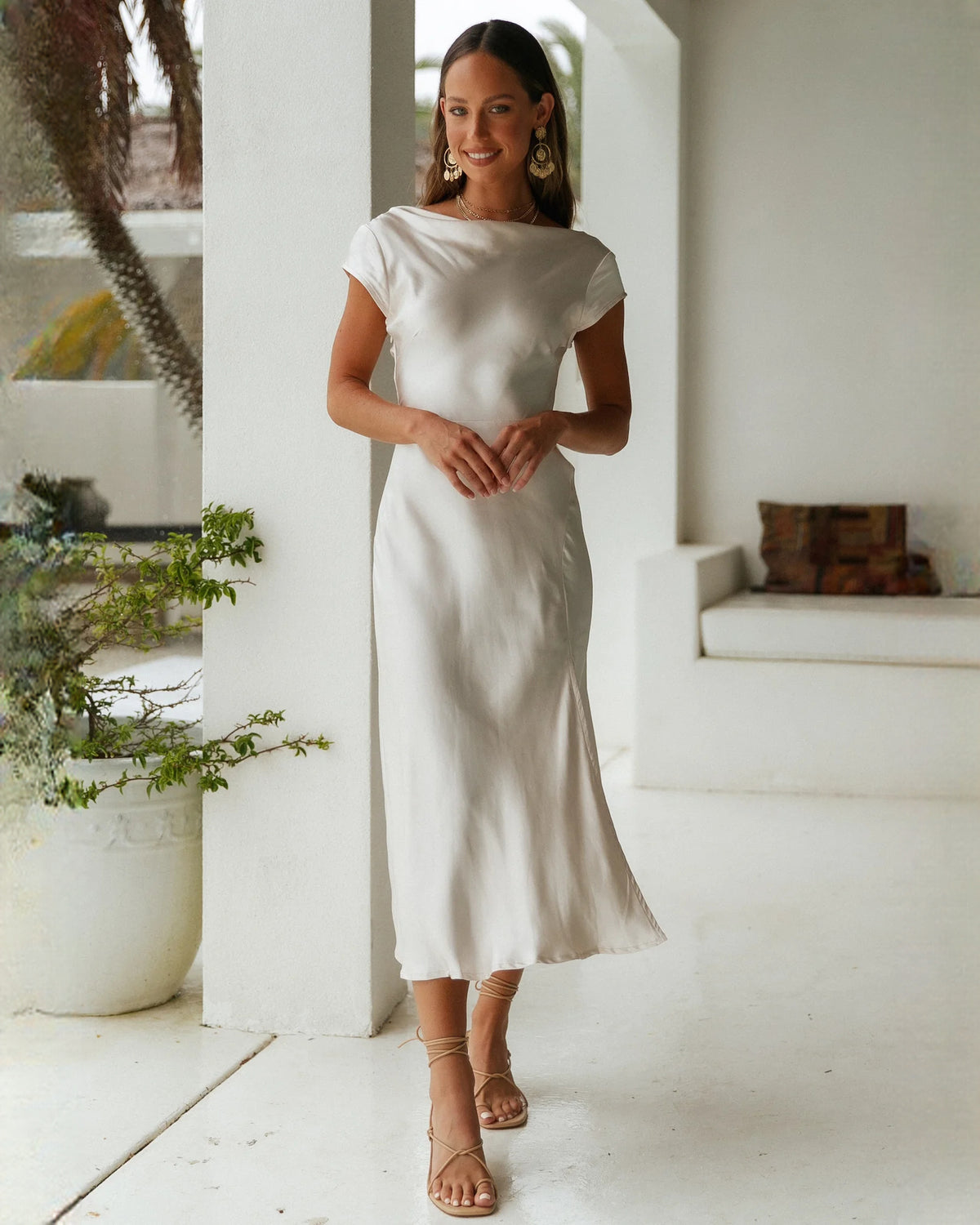 sleeveless satin a-line maxi bridesmaid dress - image 1