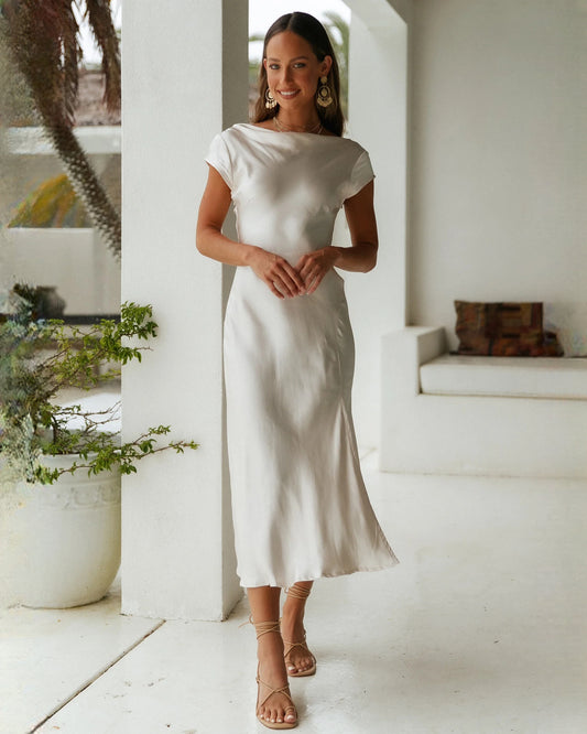 sleeveless satin a-line maxi bridesmaid dress - image 1