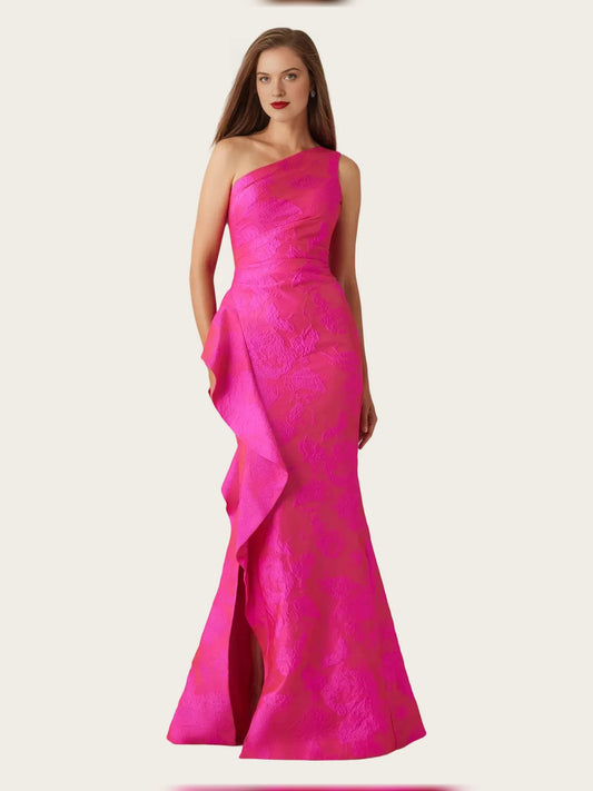 Magenta maxi mother of the bride dress, front view showing the mermaid silhouette