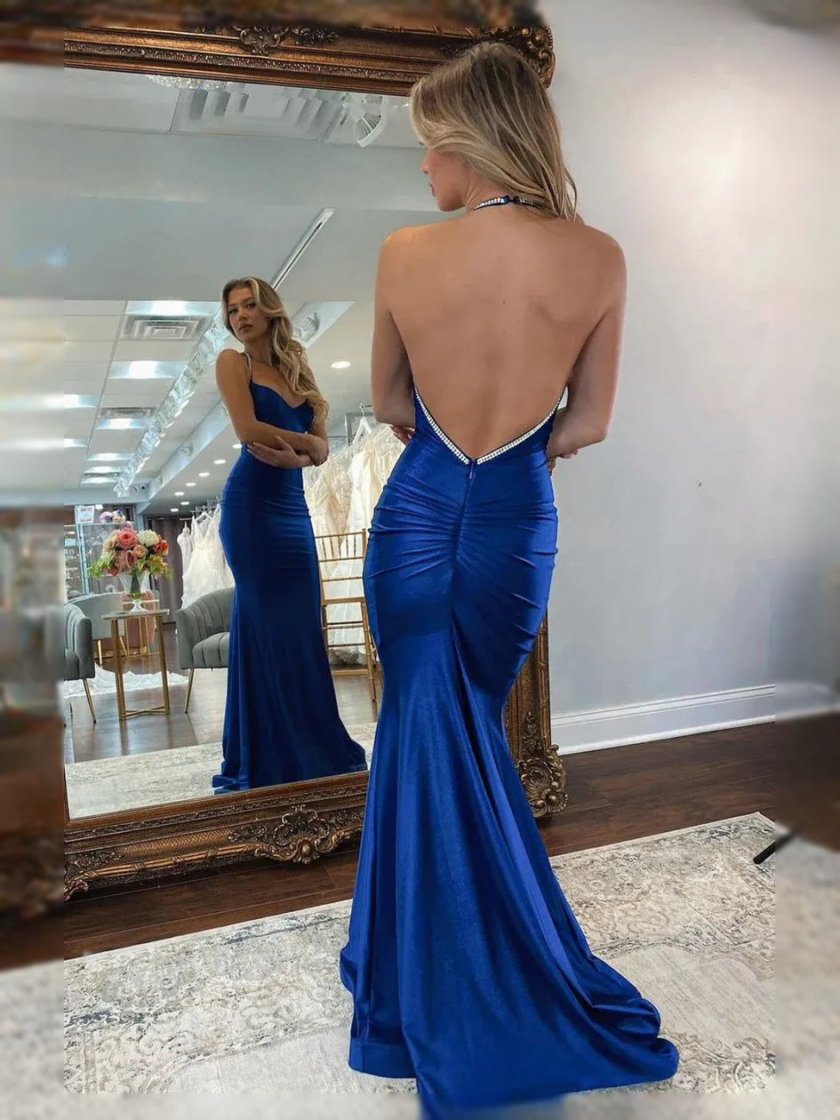 Royal Blue floor-length prom dress, front view showing the mermaid silhouette