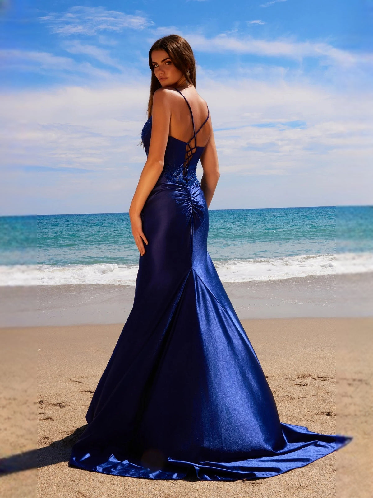 Deep Red floor-length prom dress, front view showing the mermaid silhouette