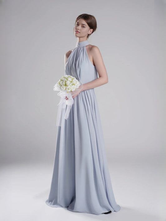 Light Blue floor-length bridesmaid dress, front view showing the a-line silhouette