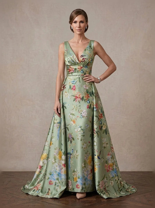 Sage Green maxi mother of the bride dress, front view showing the a-line silhouette