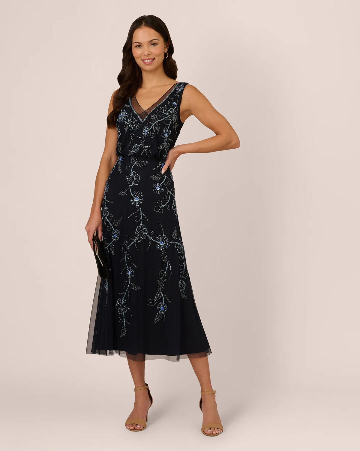 v neck a-line midi mother of the bride dress - image 1