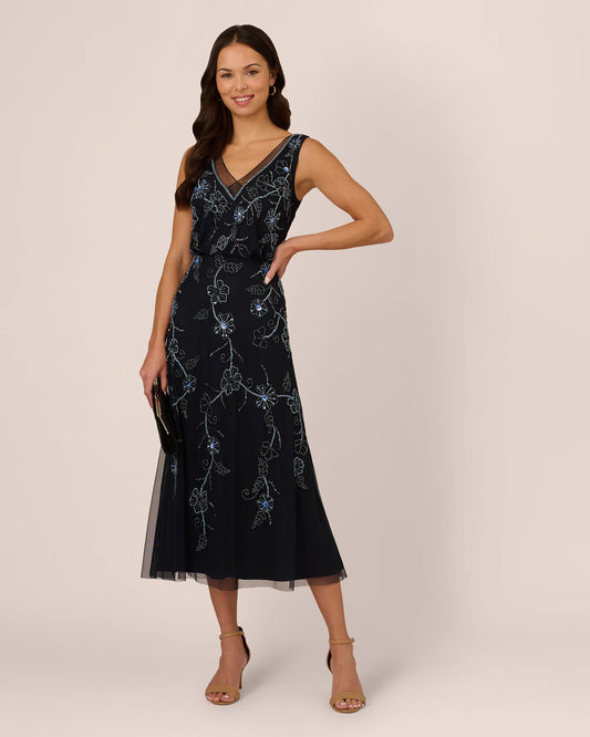 v neck a-line midi mother of the bride dress - image 1
