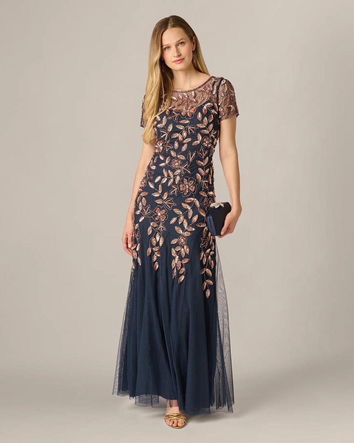 short-sleeve a-line maxi mother of the bride dress - image 1