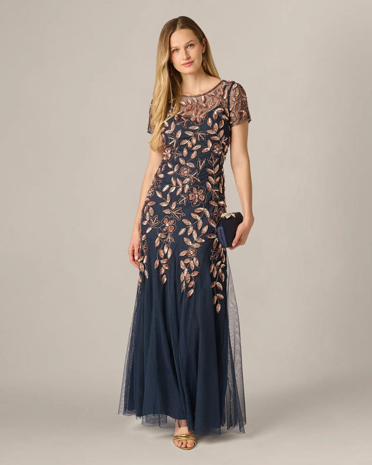 short-sleeve a-line maxi mother of the bride dress - image 1