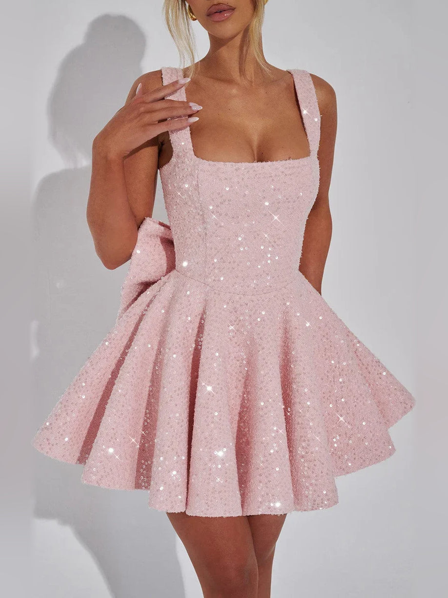Blush Pink mini homecoming dress, alternate view showing the full-length silhouette