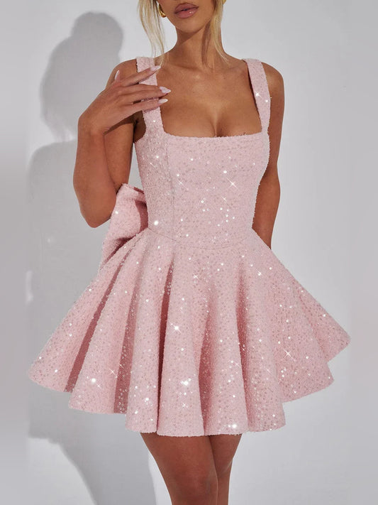 Blush Pink mini homecoming dress, alternate view showing the full-length silhouette