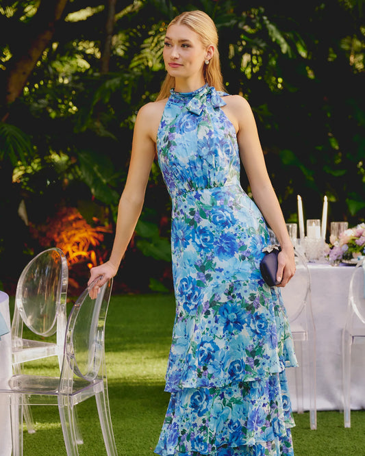 halter neck a-line maxi mother of the bride dress - image 1