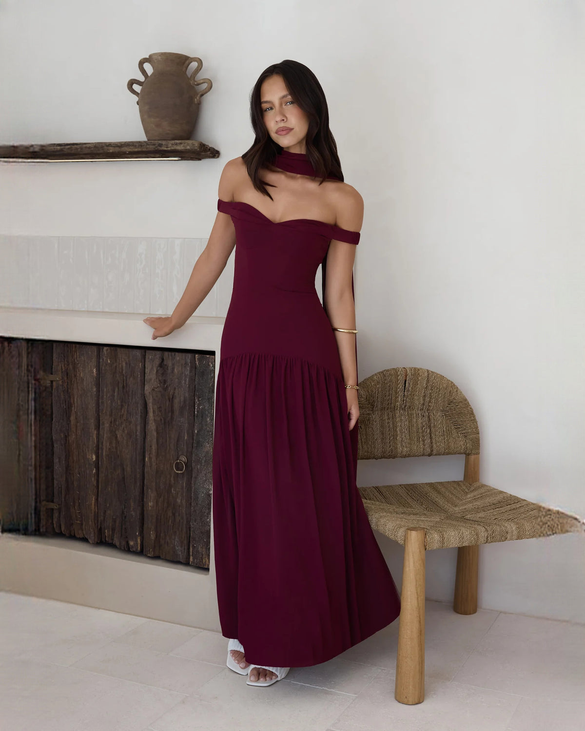 sleeveless structured satin a-line maxi bridesmaid dress - image 1