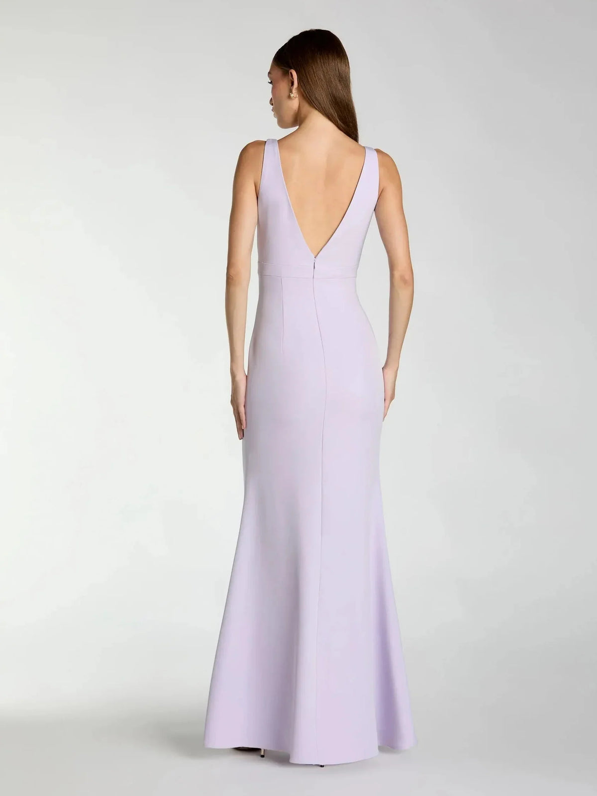 Lilac floor-length bridesmaid dress, front view showing the mermaid silhouette