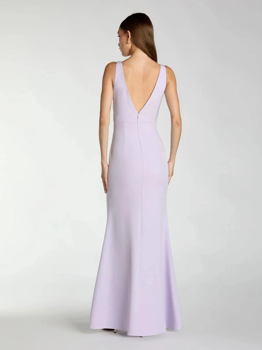 Lilac floor-length bridesmaid dress, front view showing the mermaid silhouette
