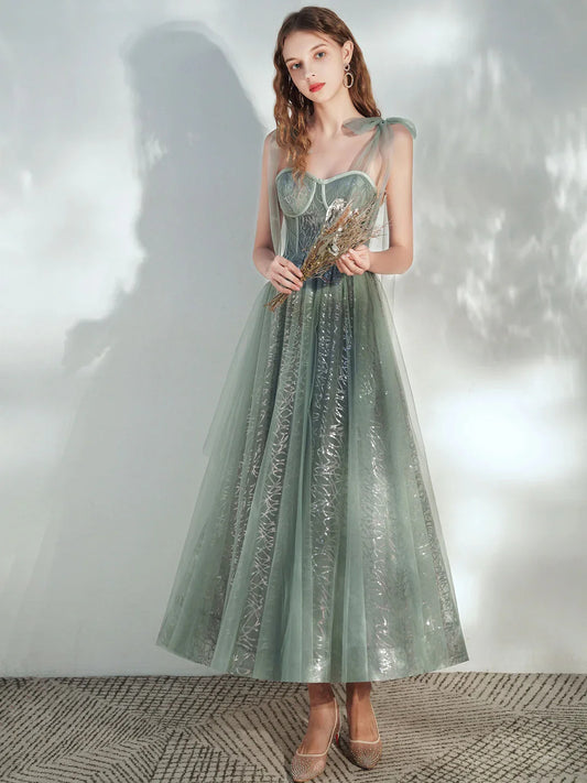 As Picture a-line midi formal dress with sweetheart neckline, full-length front view