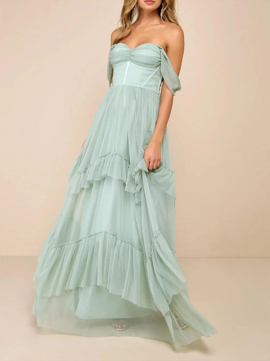Mint Green floor-length bridesmaid dress, front view showing the a-line silhouette