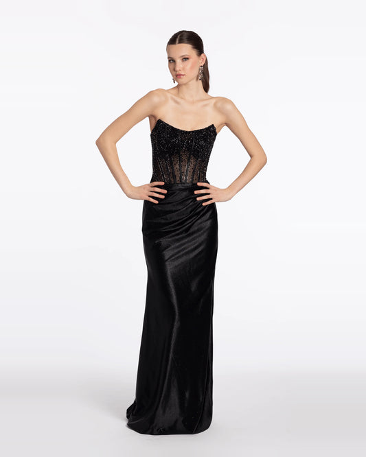 strapless column maxi prom dress - image 1