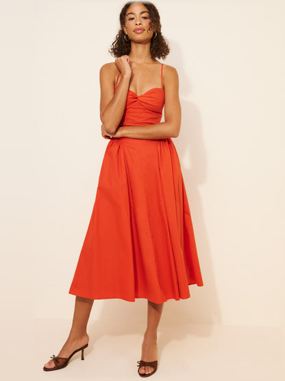 Pink midi formal dress, full-length front view