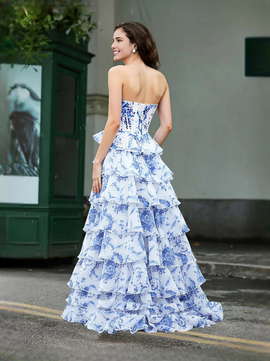 As Picture maxi prom dress, front view showing the a-line silhouette
