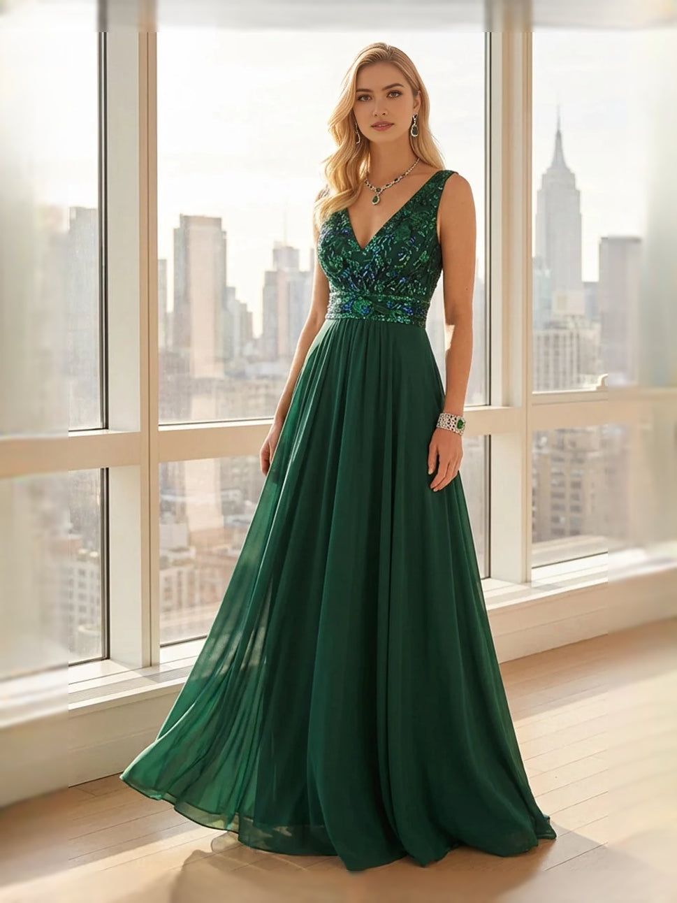 Clover maxi bridesmaid dress, front view showing the a-line silhouette