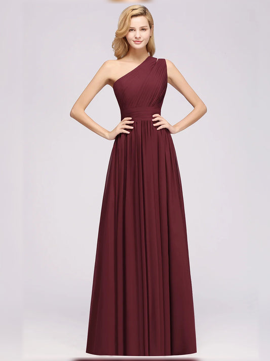 Cabernet maxi bridesmaid dress, front view showing the a-line silhouette