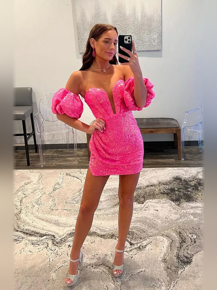 Hot Pink mini homecoming dress, alternate view showing the full-length silhouette