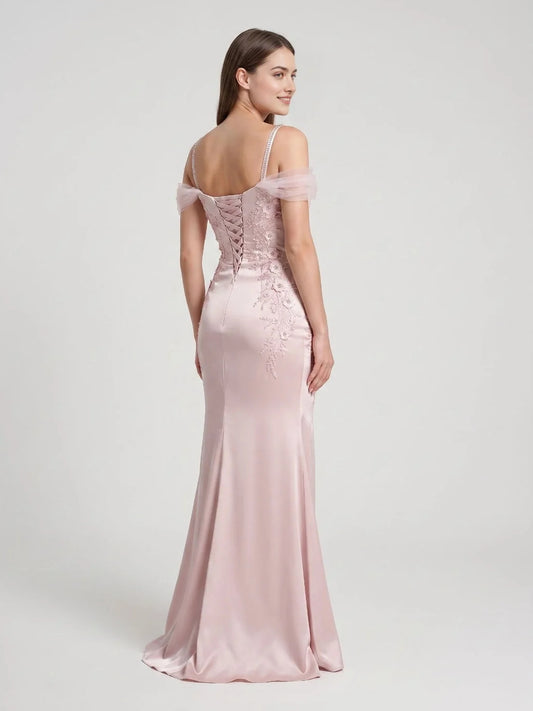 Blush Pink floor-length bridesmaid dress, front view showing the mermaid silhouette