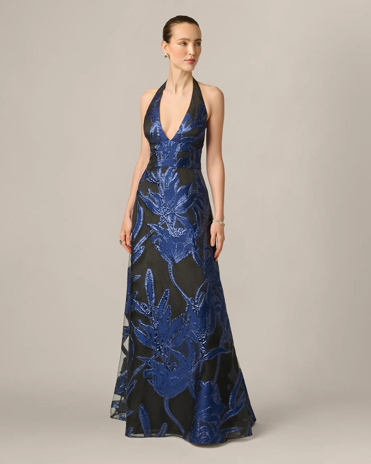 halter neck a-line maxi mother of the bride dress - image 1