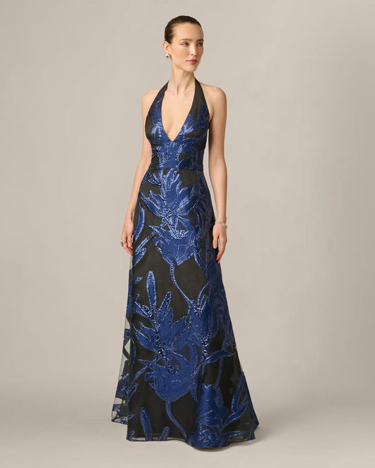 halter neck a-line maxi mother of the bride dress - image 1