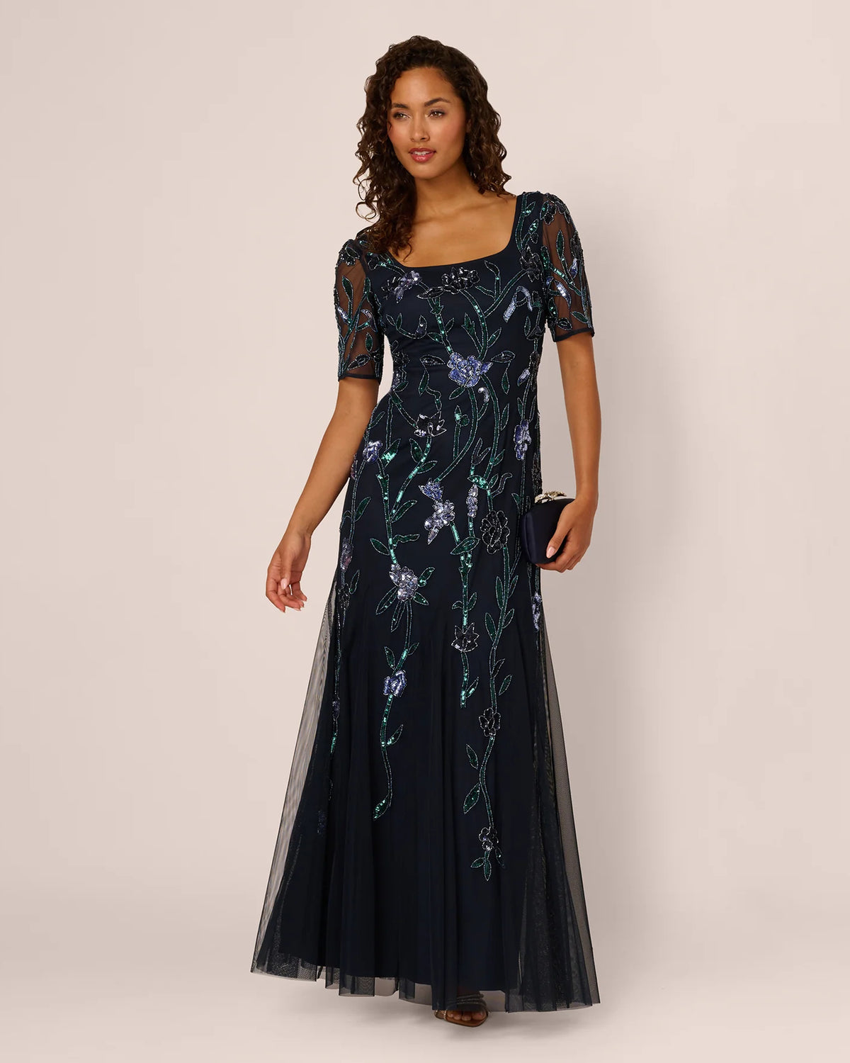 square neck a-line maxi mother of the bride dress - image 1