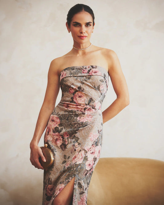 strapless sheath maxi mother of the bride dress - image 1