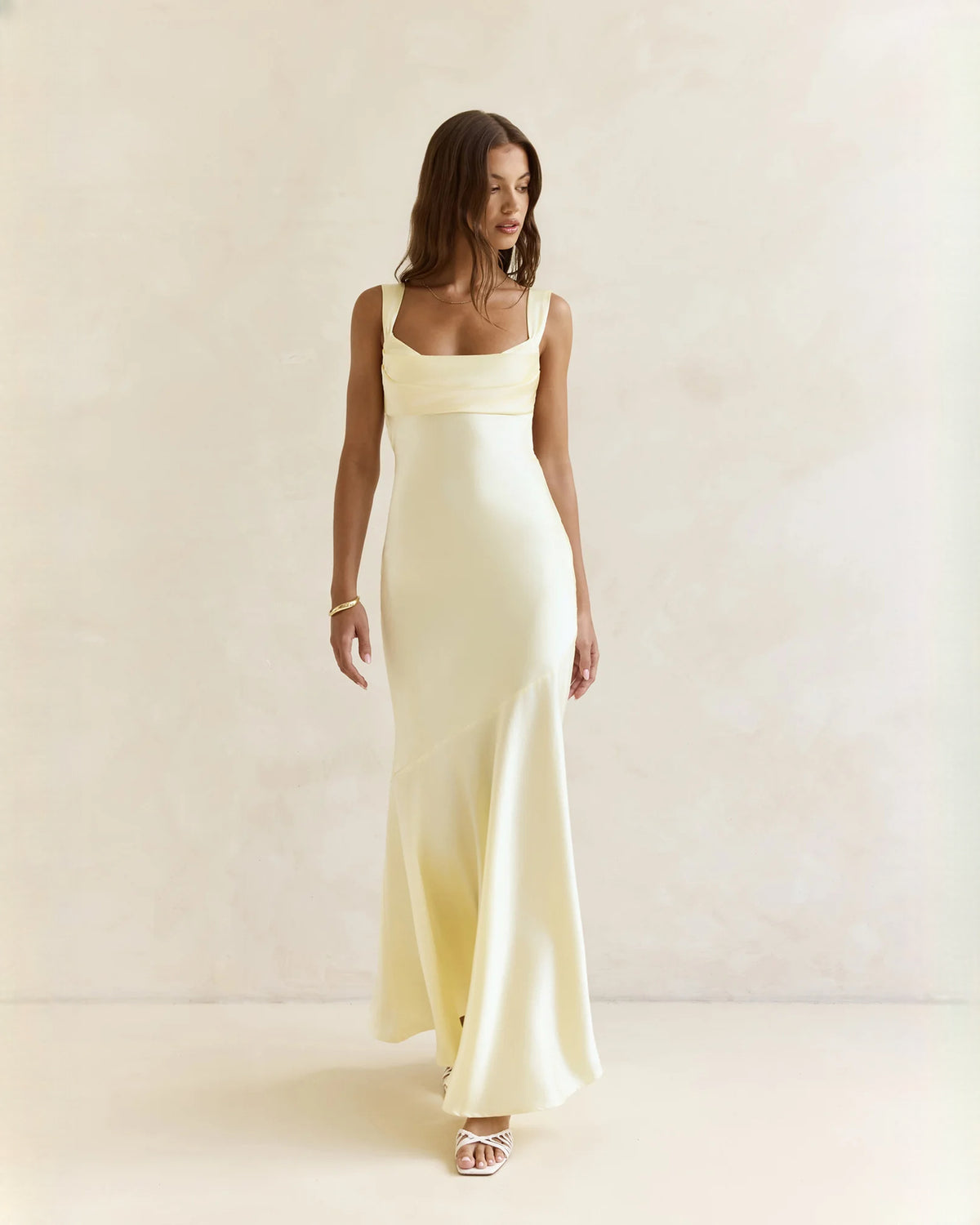 sleeveless satin a-line maxi bridesmaid dress - image 1