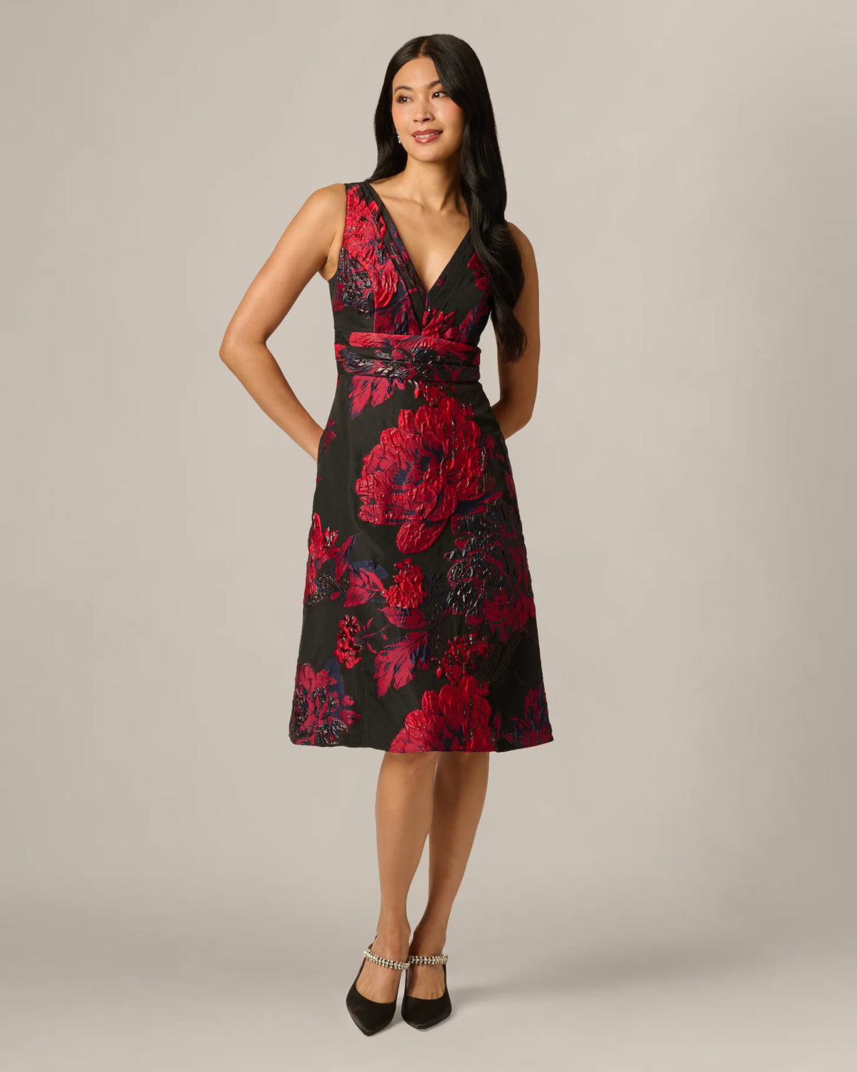 spaghetti strap a-line midi mother of the bride dress - image 1