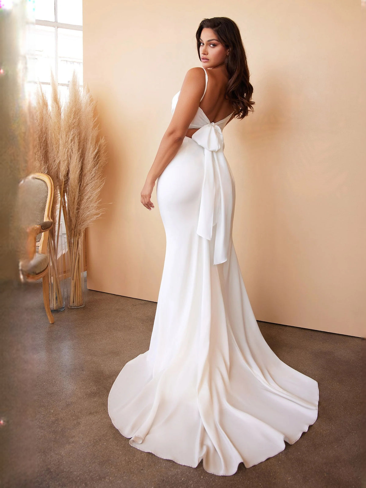 Ivory floor-length wedding dress, front view showing the mermaid silhouette
