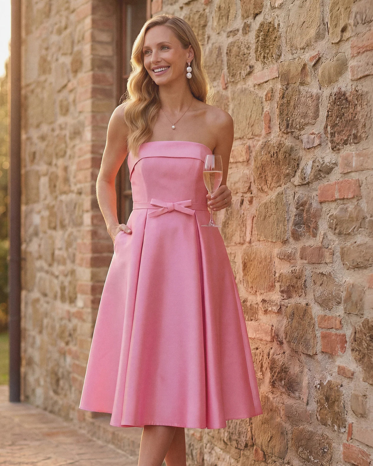 strapless a-line midi mother of the bride dress - image 1