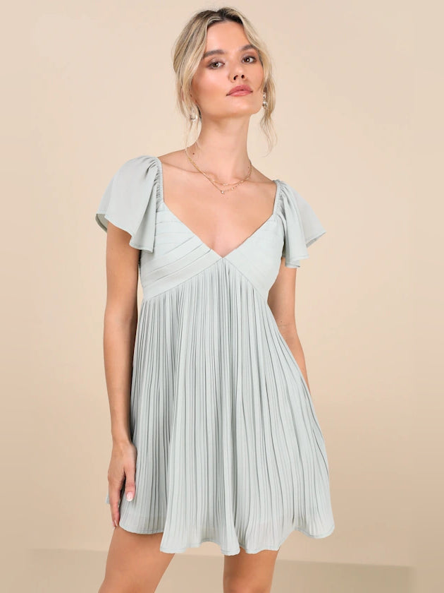 Mint blue mini homecoming dress, front view showing the silhouette