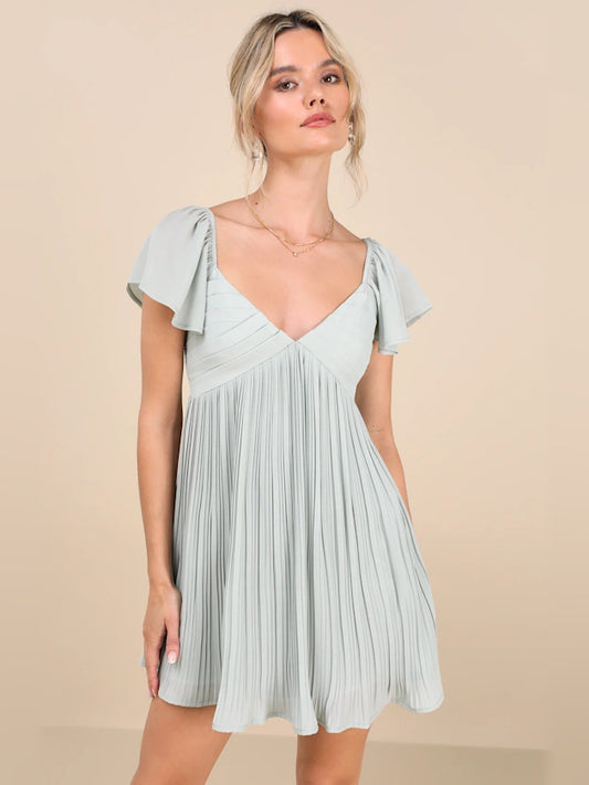 Mint blue mini homecoming dress, front view showing the silhouette