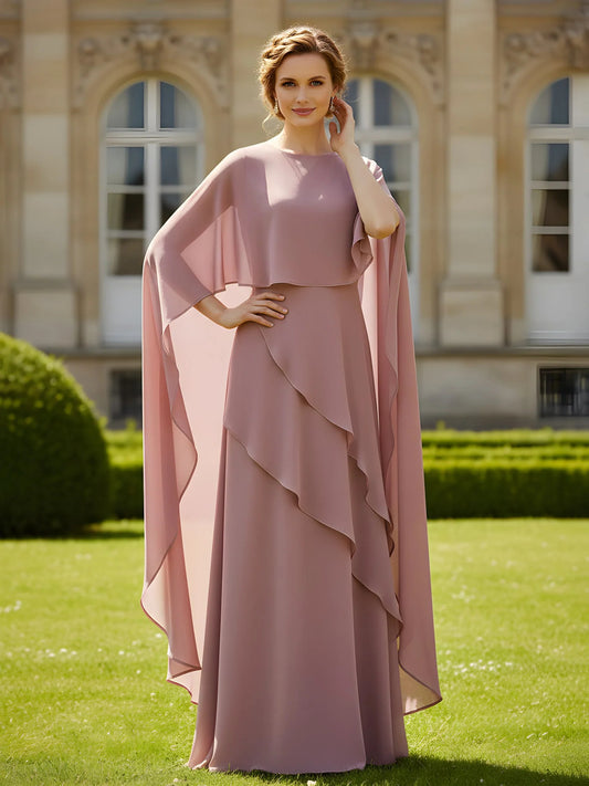 Dusty Rose floor-length mother of the bride dress, front view showing the ball-gown silhouette