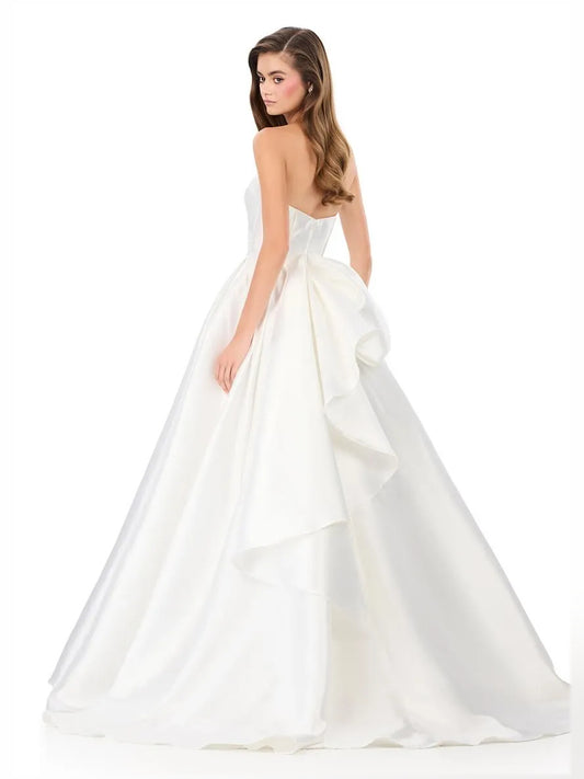 Pink maxi prom dress, front view showing the a-line silhouette