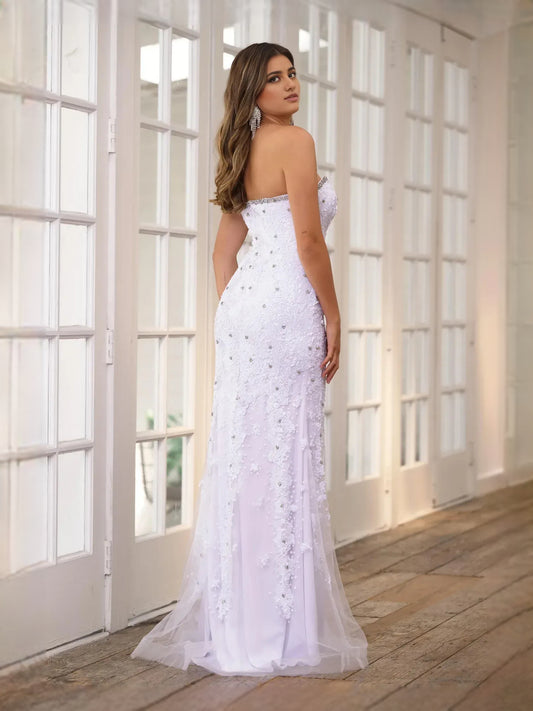 Sky Blue floor-length prom dress, front view showing the sheath silhouette